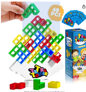 STCORPS7 Tetra Tower Game Balance Stacking Blocks Game, Board Games for 2 Players+ Family Games, Parties, Travel, Kids & Adults Team Building Blocks Toy (48PCS)